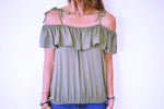 Olive Ribbon Tie Off Shoulder Top