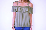 Olive Ribbon Tie Off Shoulder Top