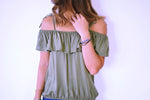 Olive Ribbon Tie Off Shoulder Top