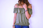Olive Ribbon Tie Off Shoulder Top