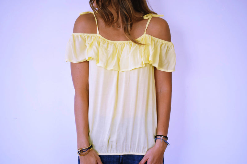 Yellow Ribbon Tie Off Shoulder Top