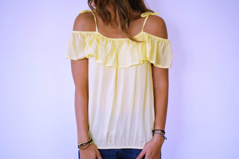Yellow Ribbon Tie Off Shoulder Top