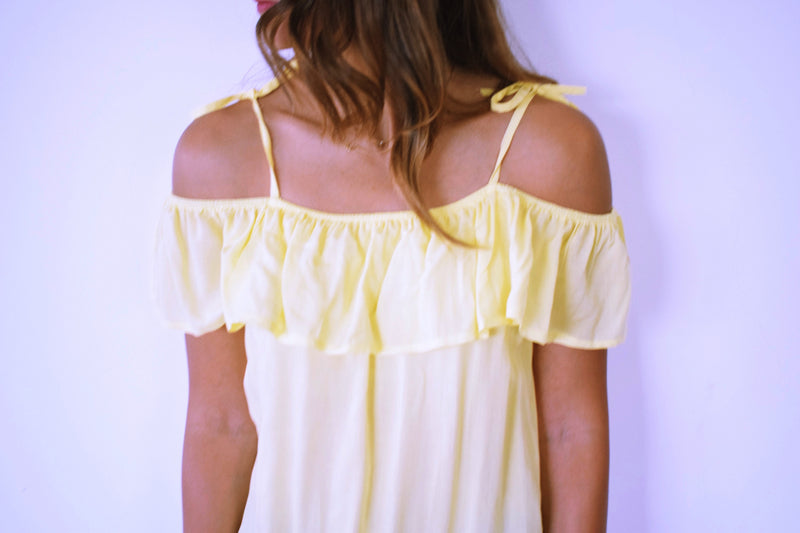 Yellow Ribbon Tie Off Shoulder Top