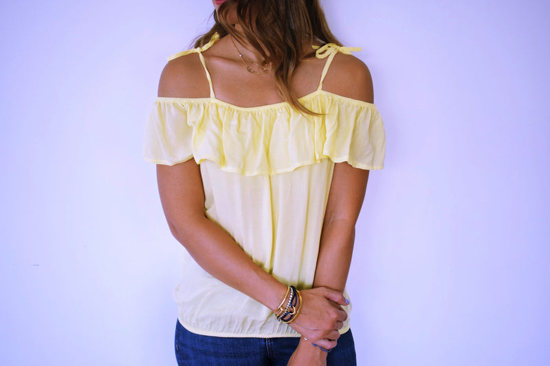 Yellow Ribbon Tie Off Shoulder Top