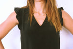 Black Sleeveless Ruffle Trim Top