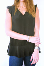 Black Sleeveless Ruffle Trim Top