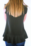 Black Sleeveless Ruffle Trim Top