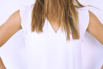 White Sleeveless Ruffle Trim Top