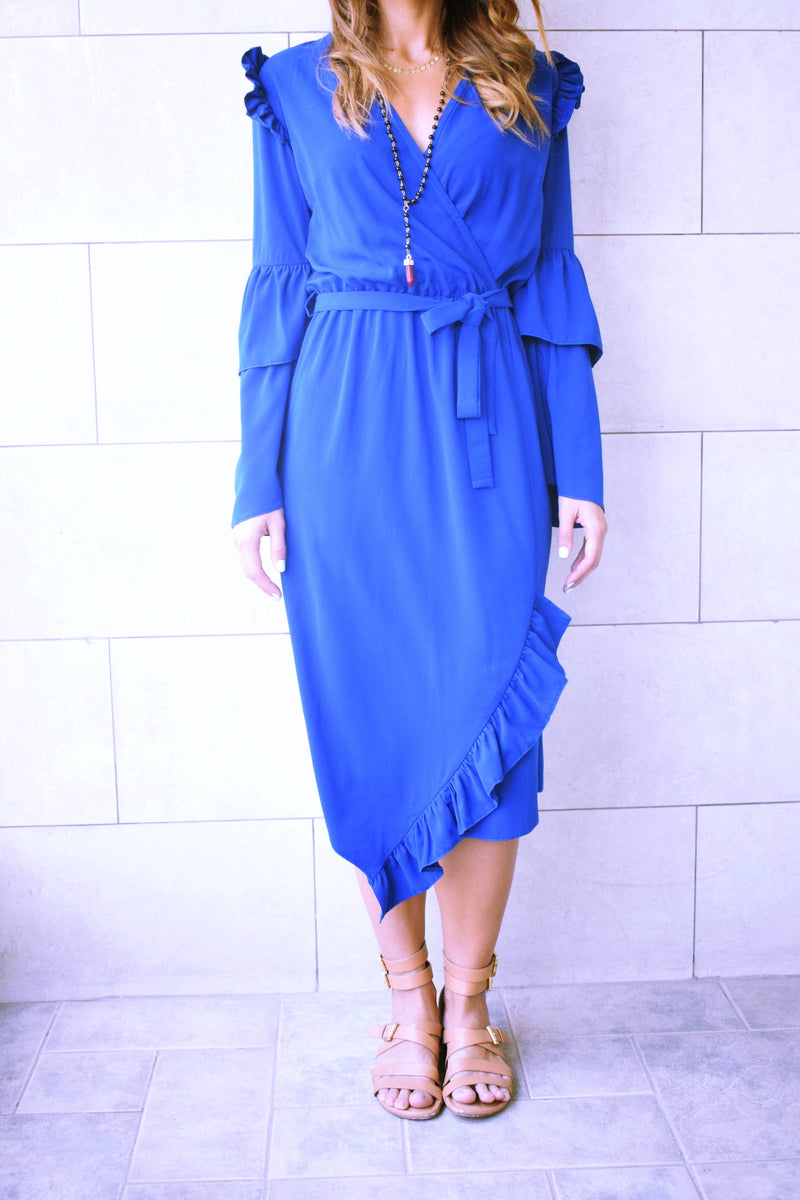 Blue Ruffle Midi Dress