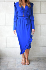 Blue Ruffle Midi Dress