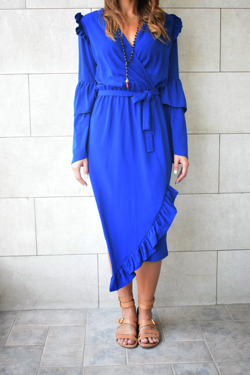 Blue Ruffle Midi Dress