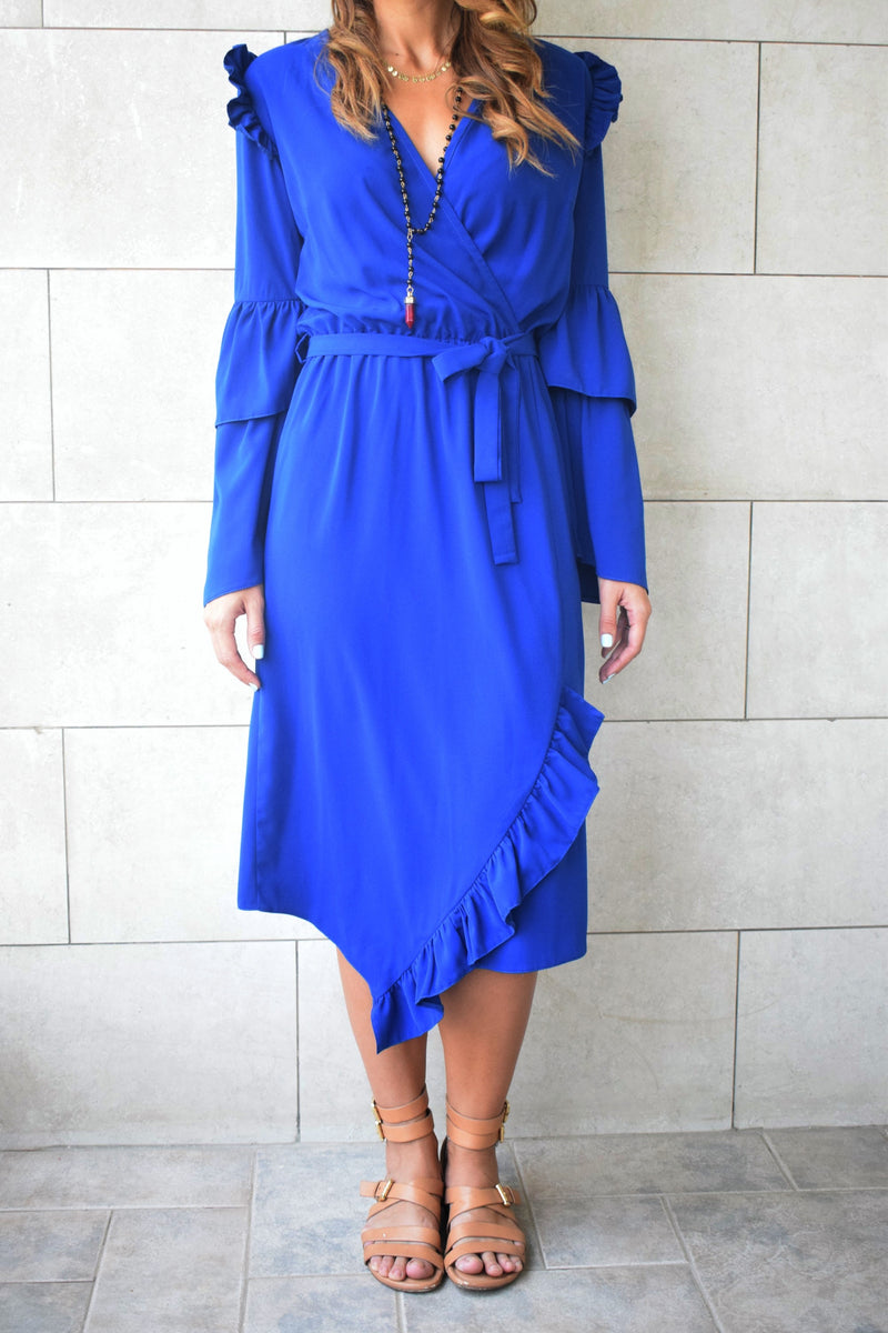 Blue Ruffle Midi Dress