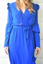Blue Ruffle Midi Dress
