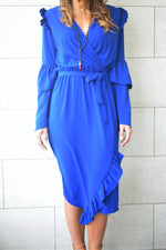 Blue Ruffle Midi Dress