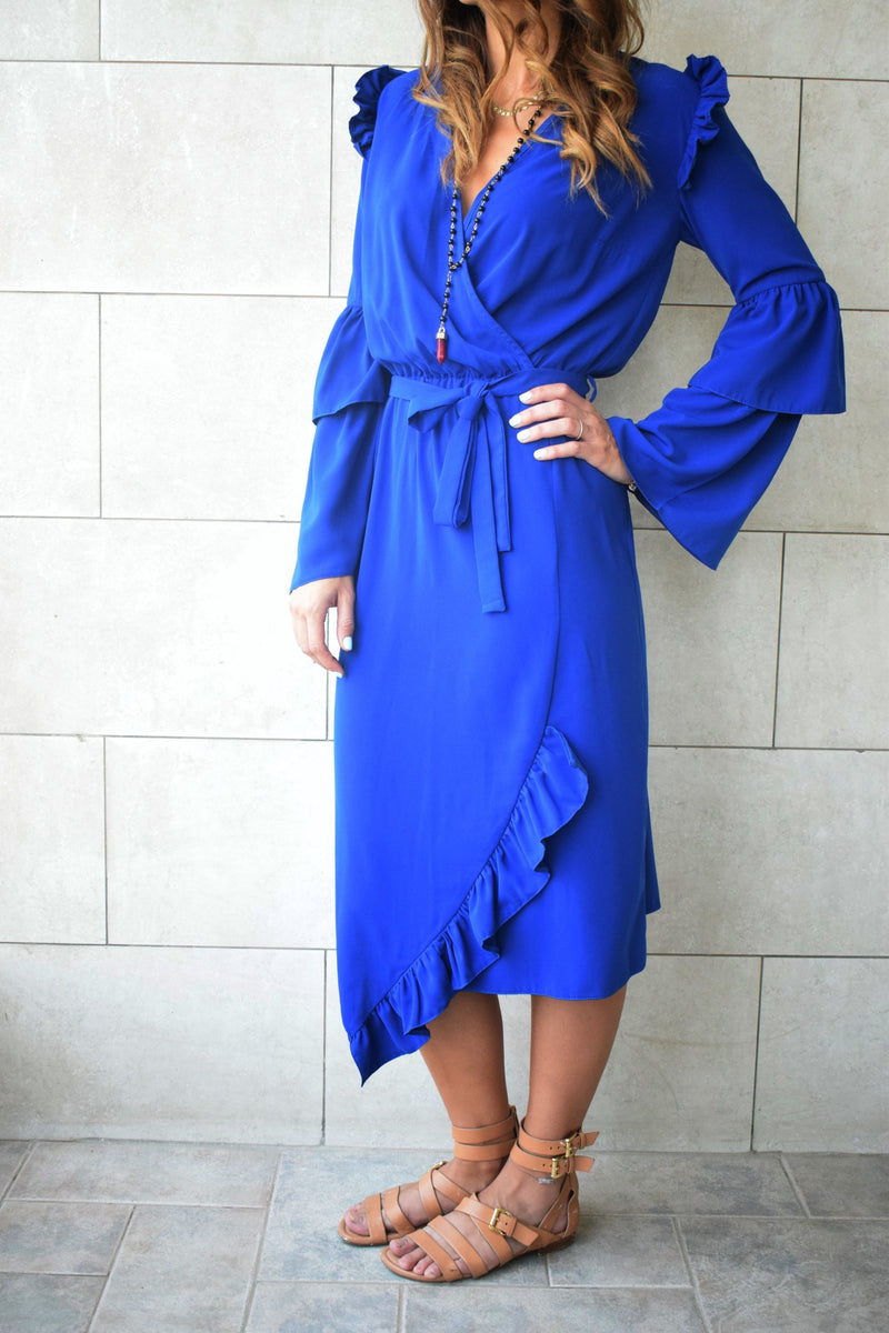 Blue Ruffle Midi Dress