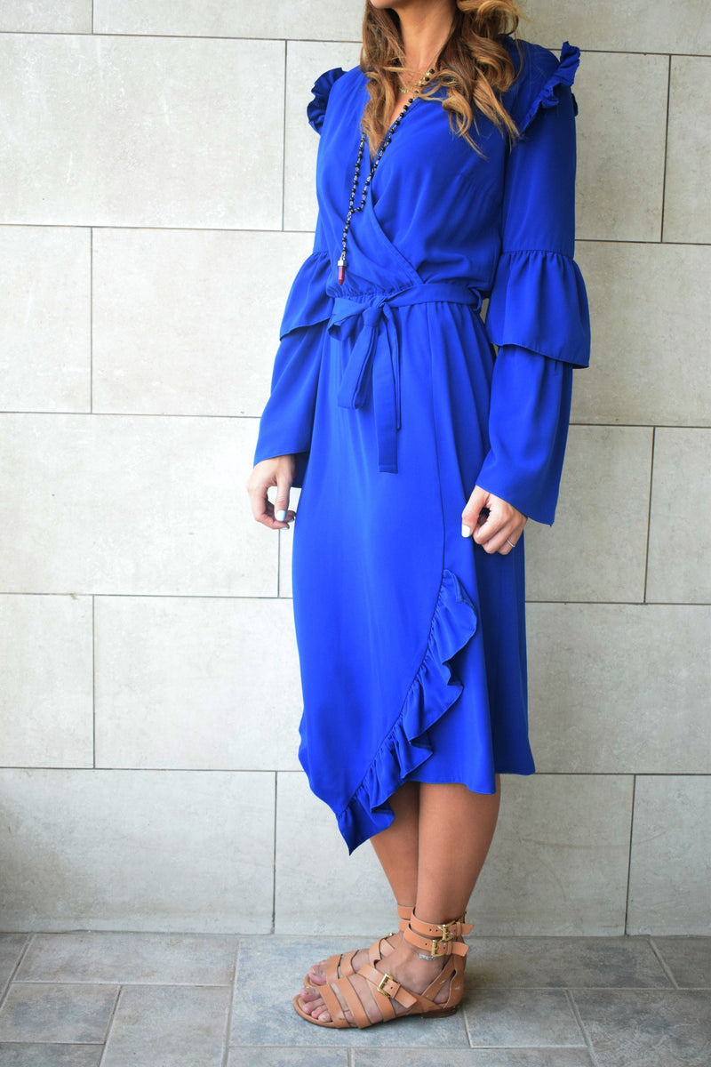 Blue Ruffle Midi Dress