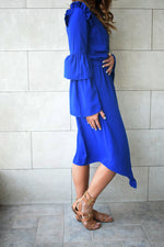 Blue Ruffle Midi Dress