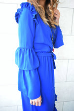 Blue Ruffle Midi Dress