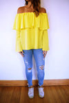 Yellow Tiered Off Shoulder Top