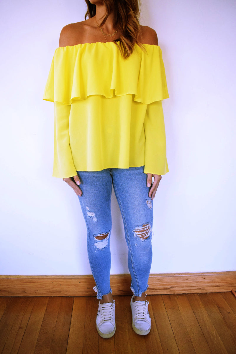 Yellow Tiered Off Shoulder Top