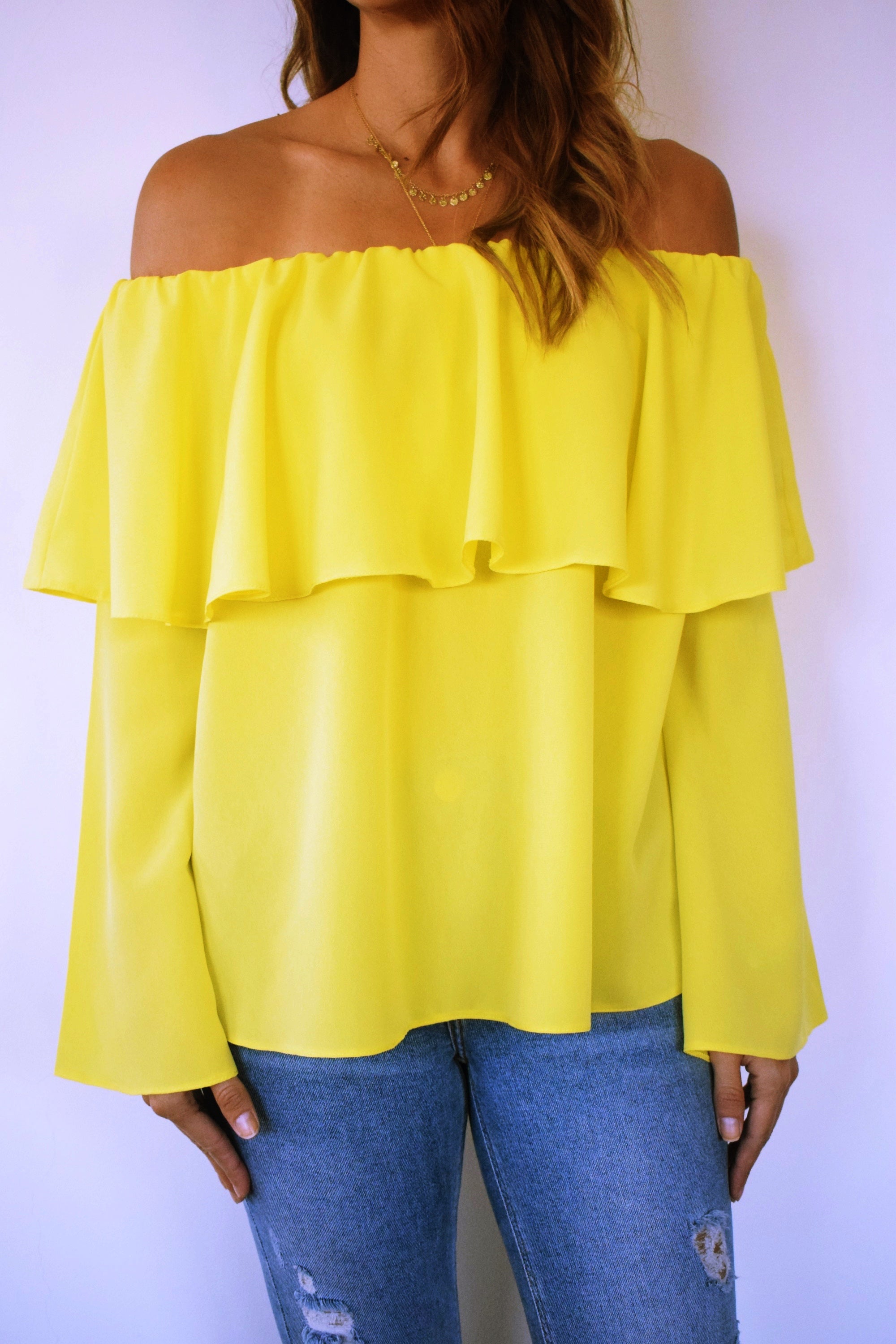 Yellow Tiered Off Shoulder Top
