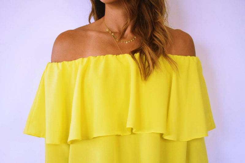Yellow Tiered Off Shoulder Top