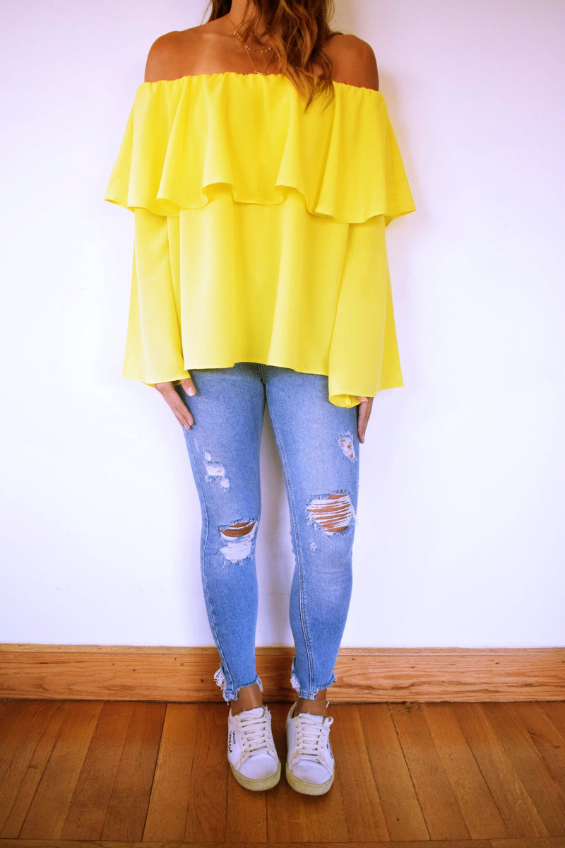 Yellow Tiered Off Shoulder Top