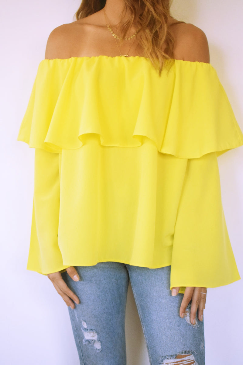 Yellow Tiered Off Shoulder Top
