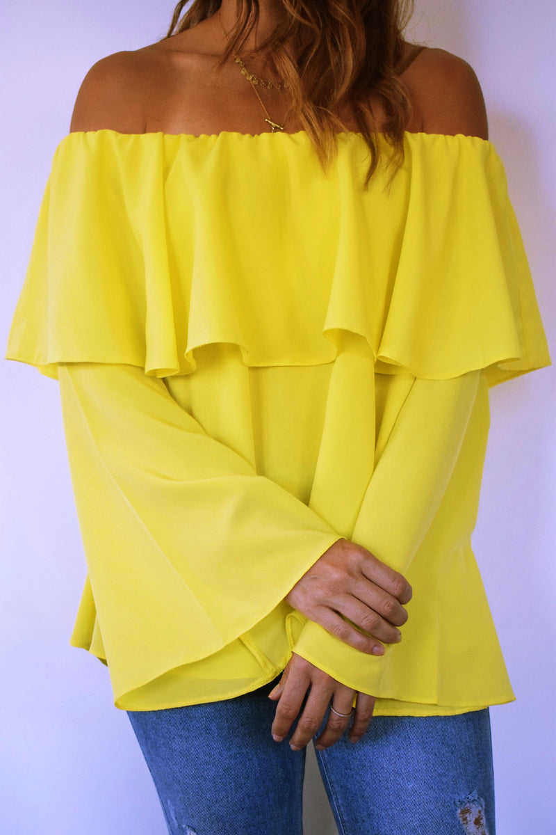 Yellow Tiered Off Shoulder Top