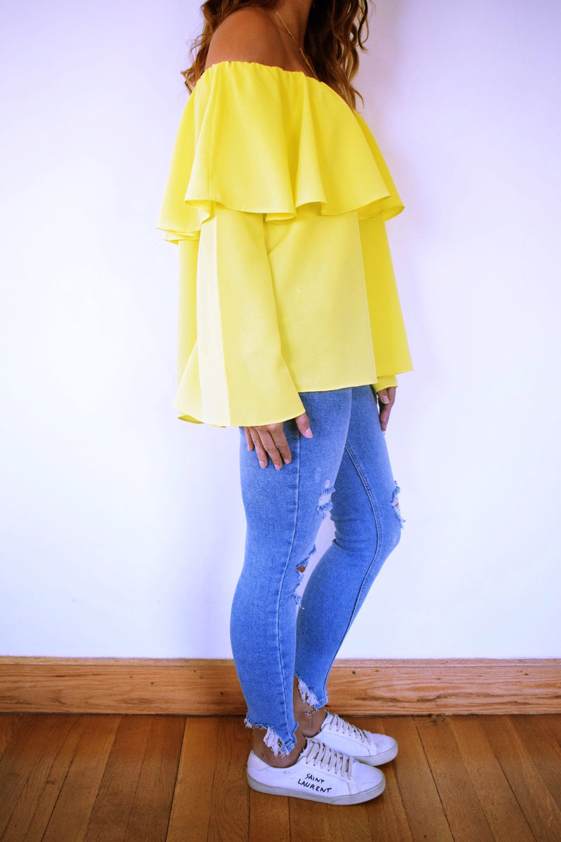 Yellow Tiered Off Shoulder Top
