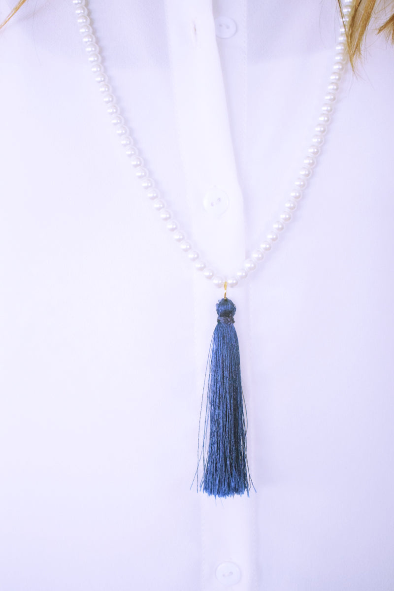 Blue Pearl Tassel Necklace