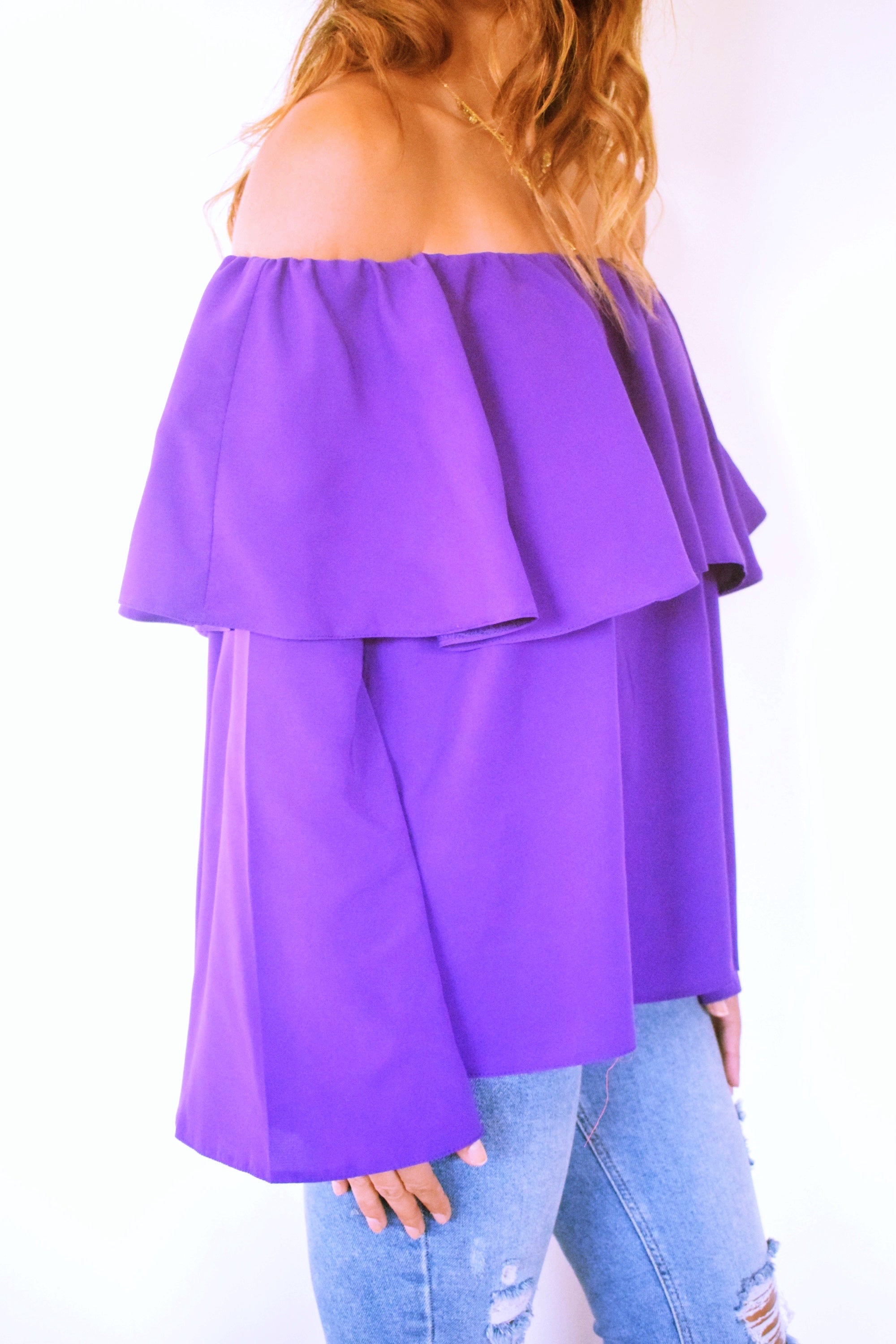 Purple off the clearance shoulder shirt