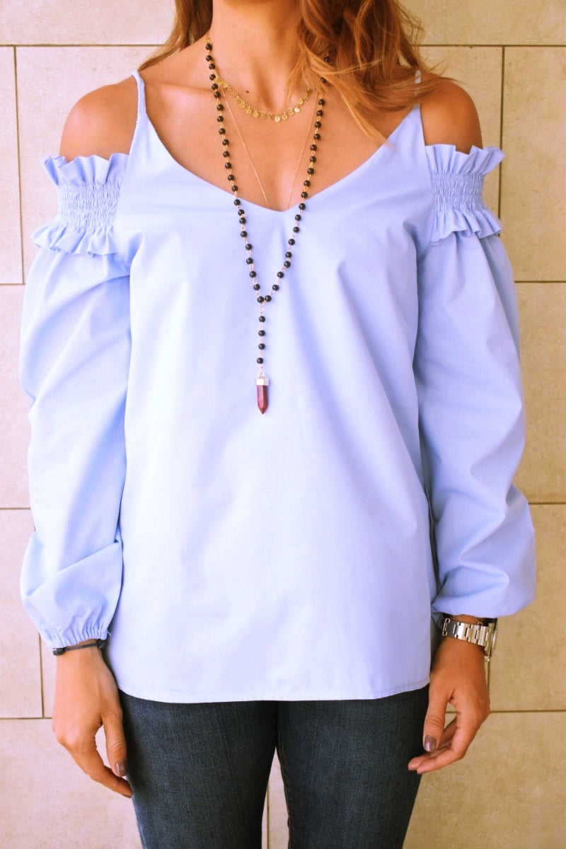 Sassy Blue Cold Shoulder Top