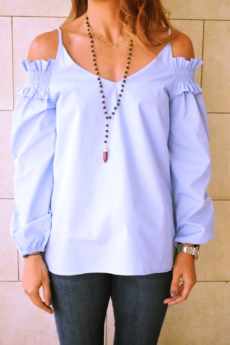 Sassy Blue Cold Shoulder Top