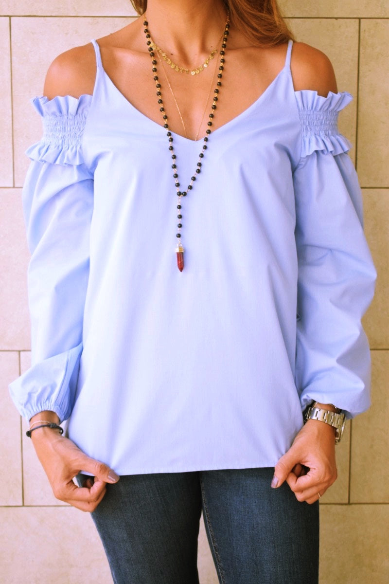 Sassy Blue Cold Shoulder Top