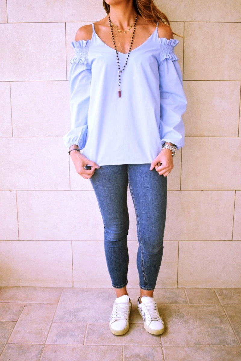 Sassy Blue Cold Shoulder Top