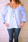 Sassy Blue Cold Shoulder Top