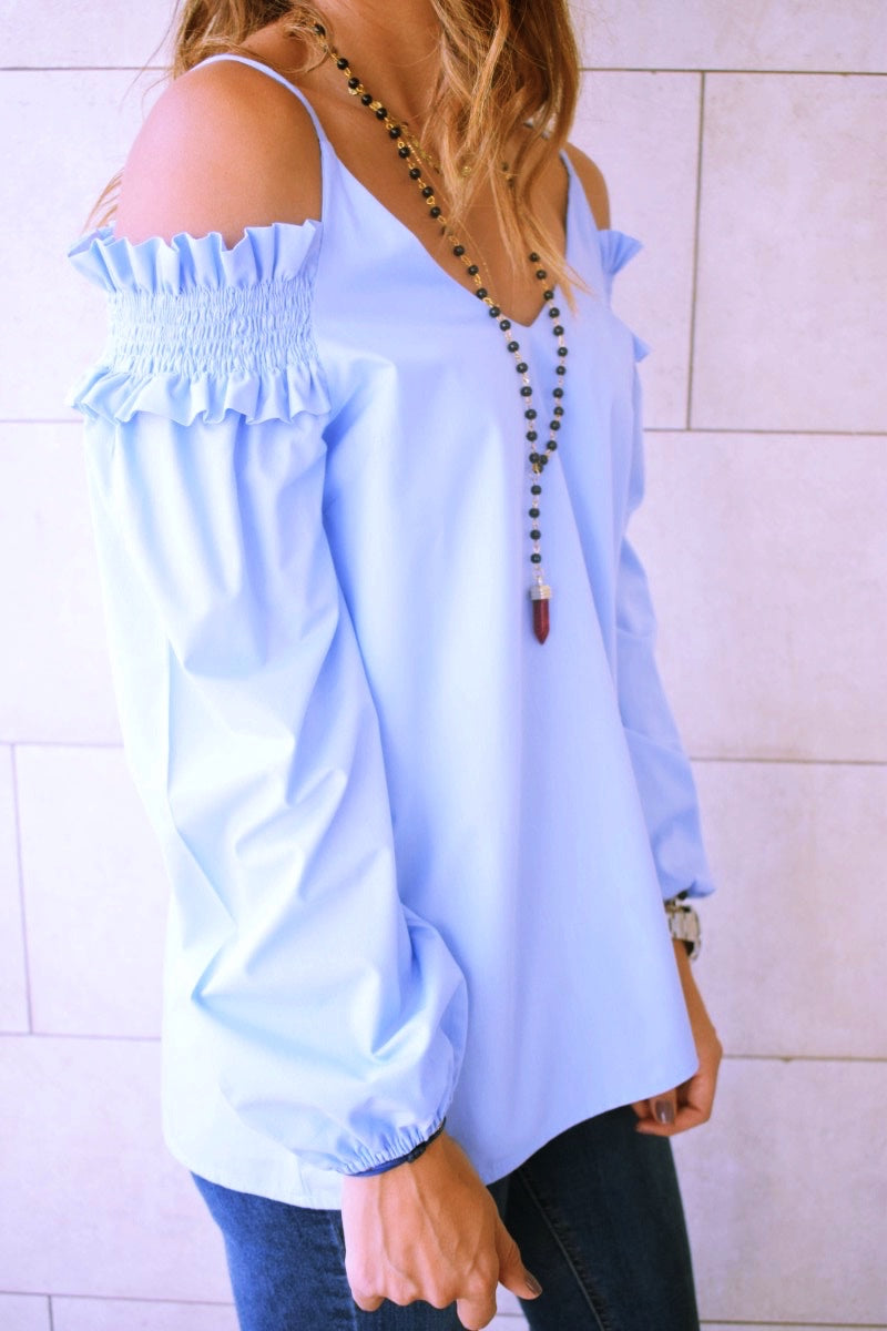 Sassy Blue Cold Shoulder Top