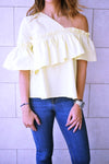 Yellow Abstract One Shoulder Top