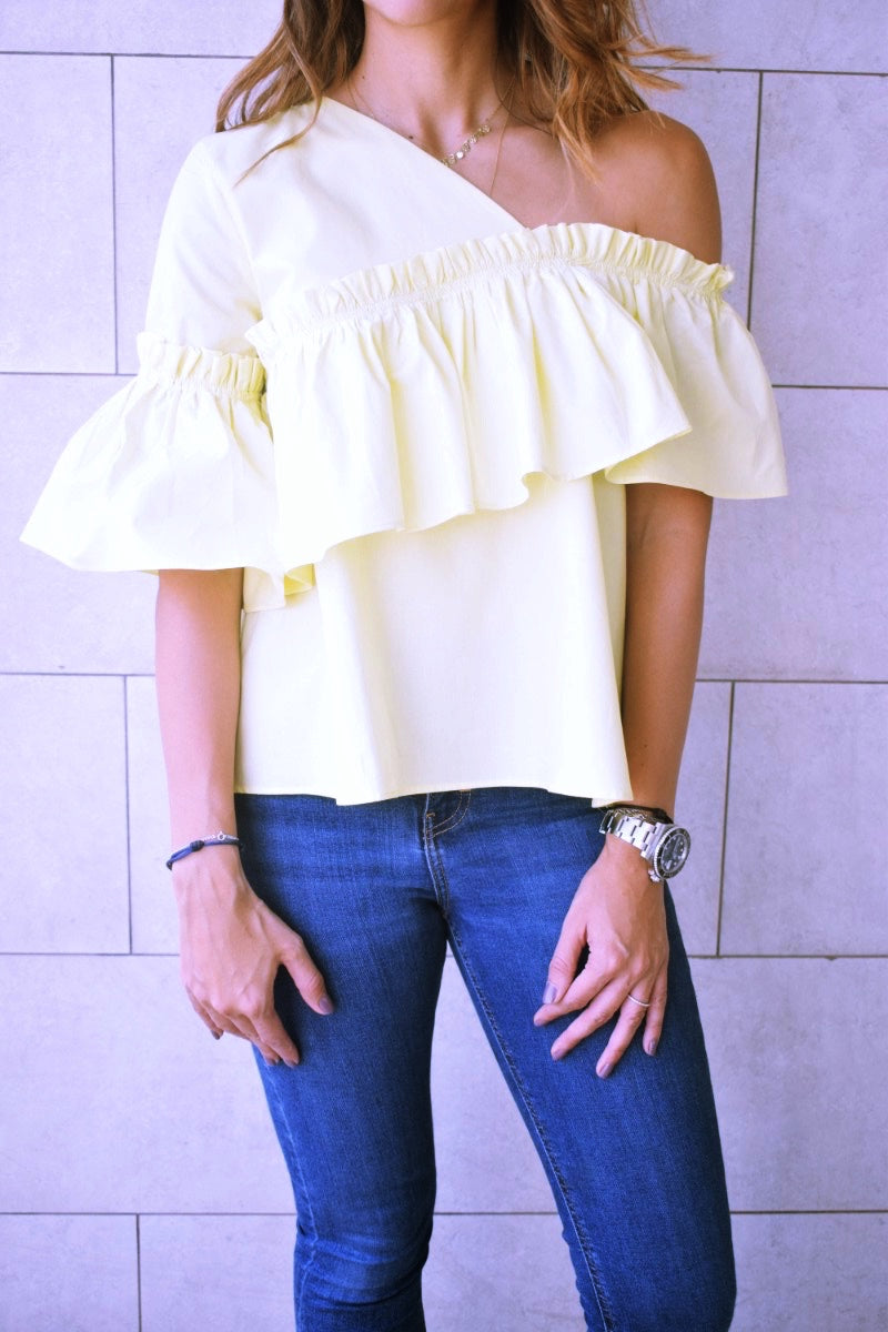 Yellow Abstract One Shoulder Top