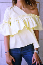 Yellow Abstract One Shoulder Top