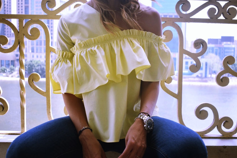 Yellow Abstract One Shoulder Top