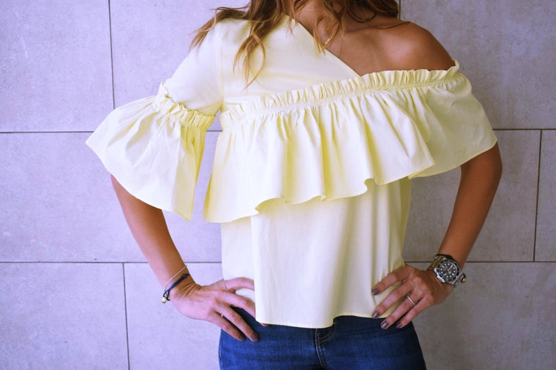 Yellow Abstract One Shoulder Top