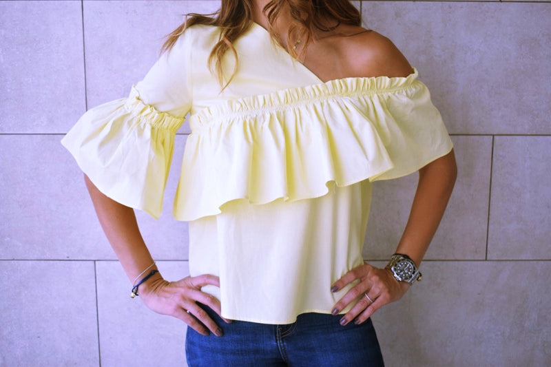 Yellow Abstract One Shoulder Top