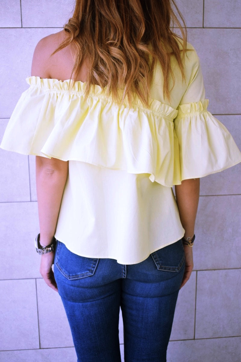 Yellow Abstract One Shoulder Top