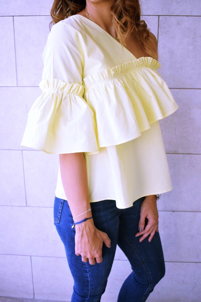 Yellow Abstract One Shoulder Top