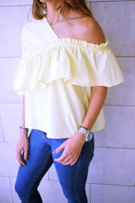 Yellow Abstract One Shoulder Top