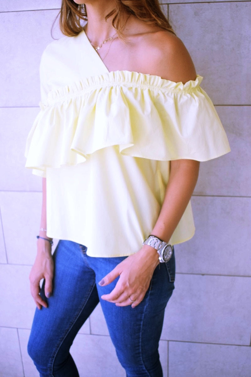 Yellow Abstract One Shoulder Top