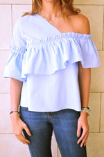 Blue Abstract One Shoulder Top