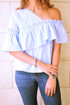 Blue Abstract One Shoulder Top